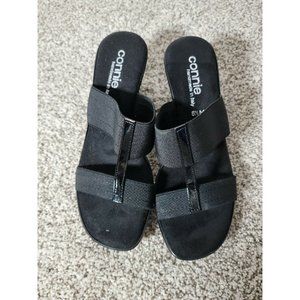Connie BLACK‎ Slip On Wedge Sandals SLIDES Open Toe Size 8.5 M